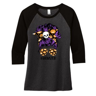 Halloween Pumpkin Momster Mom Women's Tri-Blend 3/4-Sleeve Raglan Shirt