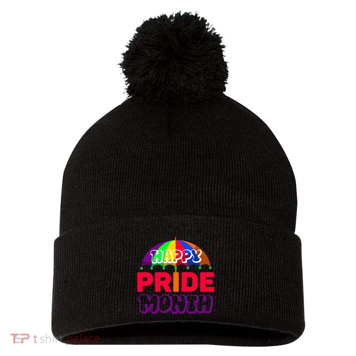 Happy Pride Month Celebration Pom Pom 12in Knit Beanie