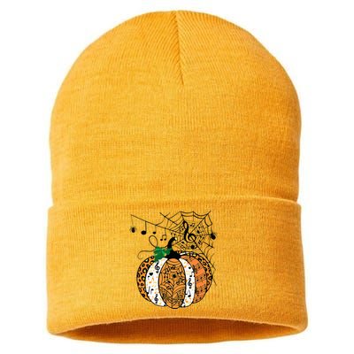 Halloween Pumpkin Music Symbols Music Teacher Halloween Sustainable Knit Beanie