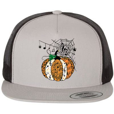 Halloween Pumpkin Music Symbols Music Teacher Halloween Flat Bill Trucker Hat