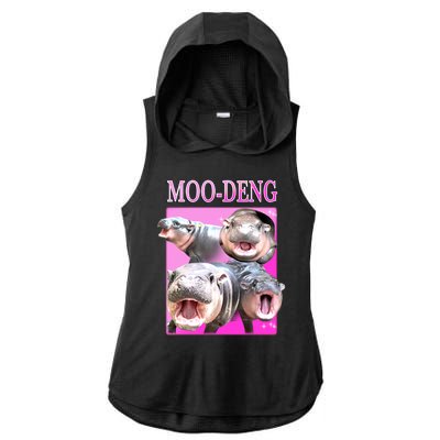 Hot Pink Moo Deng Hippo Meme Funny Ladies PosiCharge Tri-Blend Wicking Draft Hoodie Tank