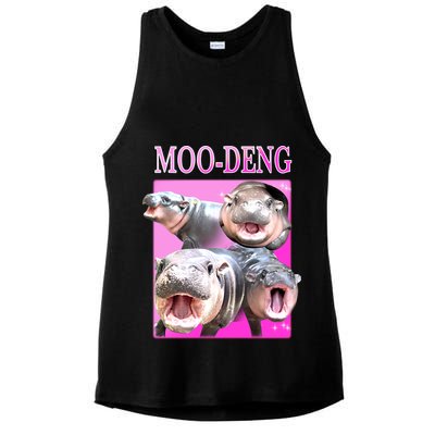 Hot Pink Moo Deng Hippo Meme Funny Ladies PosiCharge Tri-Blend Wicking Tank