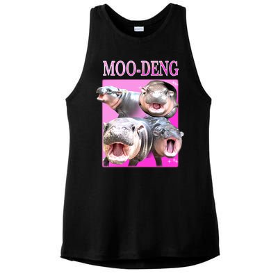 Hot Pink Moo Deng Hippo Meme Funny Ladies PosiCharge Tri-Blend Wicking Tank