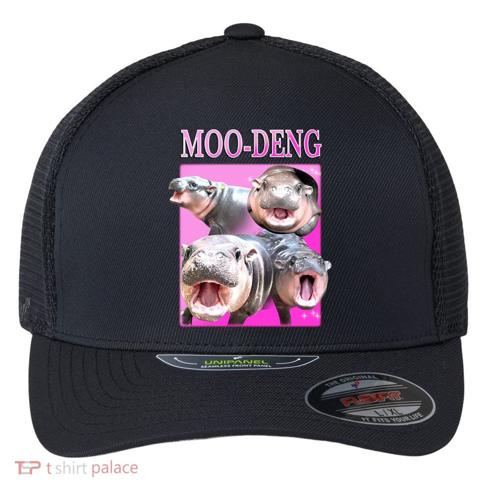 Hot Pink Moo Deng Hippo Meme Funny Flexfit Unipanel Trucker Cap