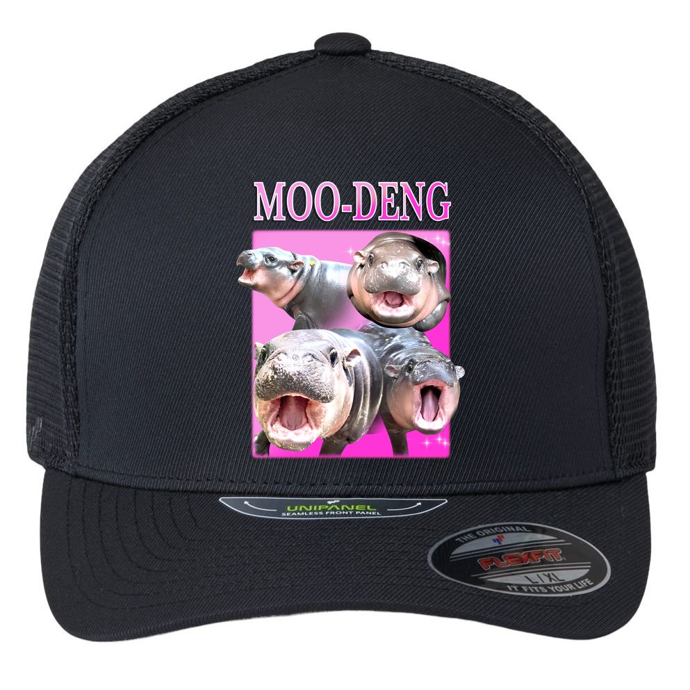 Hot Pink Moo Deng Hippo Meme Funny Flexfit Unipanel Trucker Cap