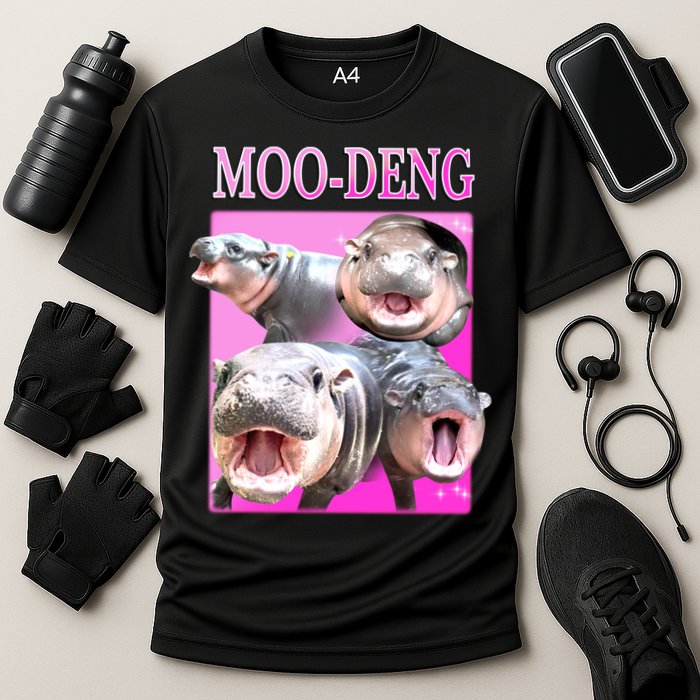 Hot Pink Moo Deng Hippo Meme Funny Performance Shirt