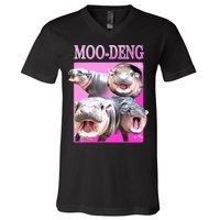 Hot Pink Moo Deng Hippo Meme Funny V-Neck T-Shirt