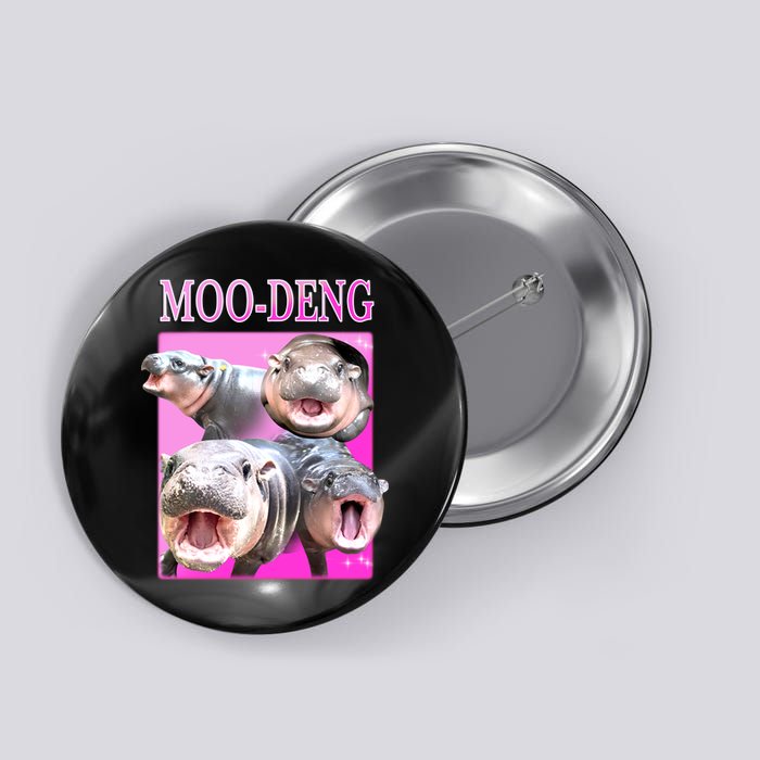 Hot Pink Moo Deng Hippo Meme Funny Button