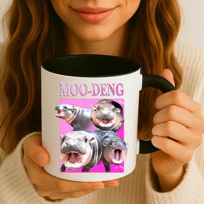 Hot Pink Moo Deng Hippo Meme Funny Mug