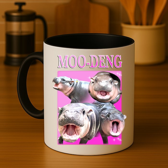 Hot Pink Moo Deng Hippo Meme Funny Mug