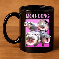 Hot Pink Moo Deng Hippo Meme Funny 11oz C Handle Ceramic Mug
