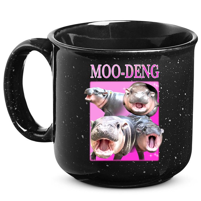 Hot Pink Moo Deng Hippo Meme Funny 15oz Campfire Ceramic Mug