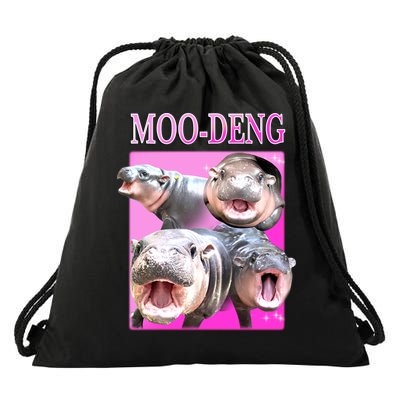 Hot Pink Moo Deng Hippo Meme Funny Drawstring Bag