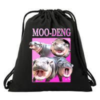 Hot Pink Moo Deng Hippo Meme Funny Drawstring Bag