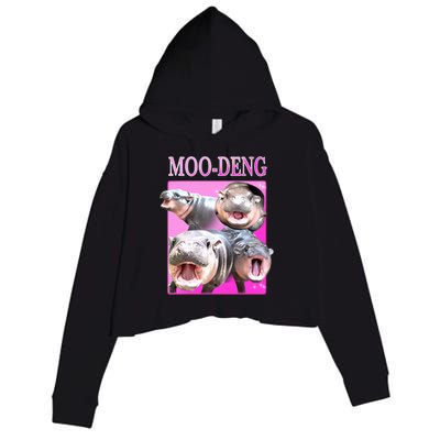 Hot Pink Moo Deng Hippo Meme Funny Crop Fleece Hoodie