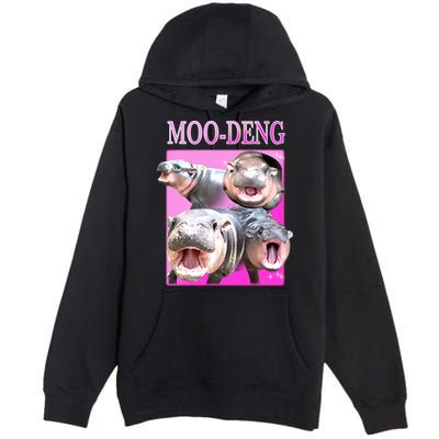 Hot Pink Moo Deng Hippo Meme Funny Premium Pullover Hoodie