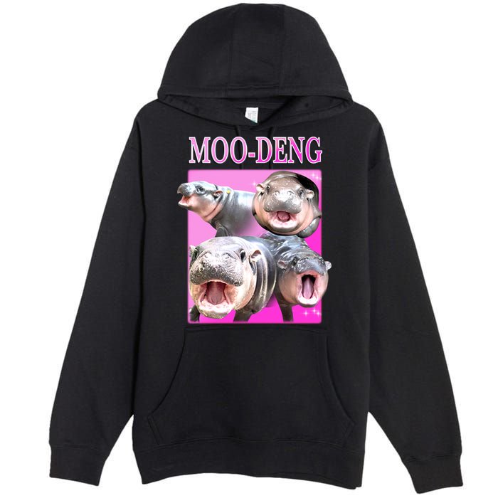Hot Pink Moo Deng Hippo Meme Funny Premium Pullover Hoodie