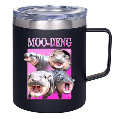 Hot Pink Moo Deng Hippo Meme Funny 12oz Stainless Steel Coffee Mug