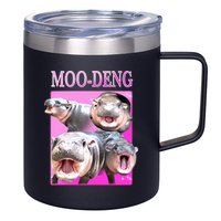 Hot Pink Moo Deng Hippo Meme Funny 12oz Stainless Steel Coffee Mug