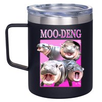 Hot Pink Moo Deng Hippo Meme Funny 12oz Stainless Steel Coffee Mug
