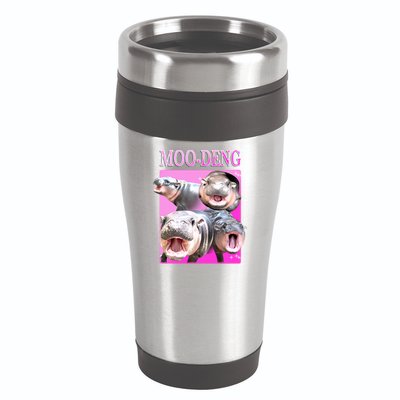 Hot Pink Moo Deng Hippo Meme Funny 16oz Travel Tumbler