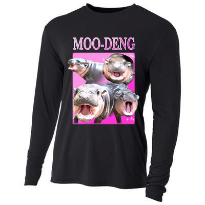 Hot Pink Moo Deng Hippo Meme Funny Cooling Performance Long Sleeve Crew