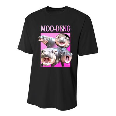 Hot Pink Moo Deng Hippo Meme Funny Youth Performance Sprint T-Shirt