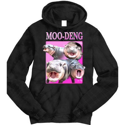 Hot Pink Moo Deng Hippo Meme Funny Tie Dye Hoodie