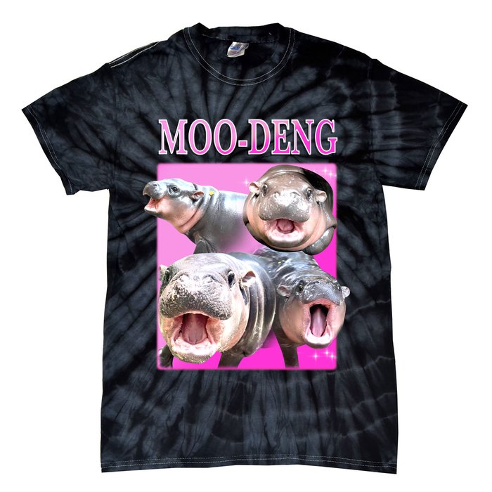 Hot Pink Moo Deng Hippo Meme Funny Tie-Dye T-Shirt