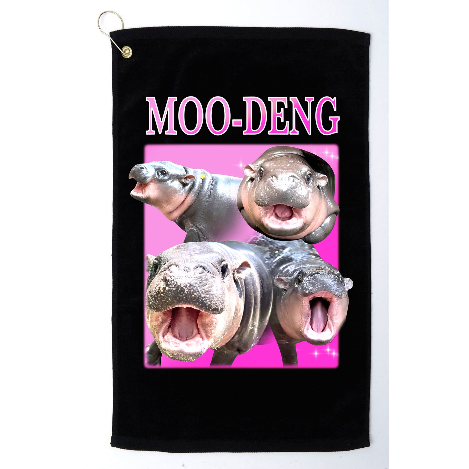 Hot Pink Moo Deng Hippo Meme Funny Golf Towel