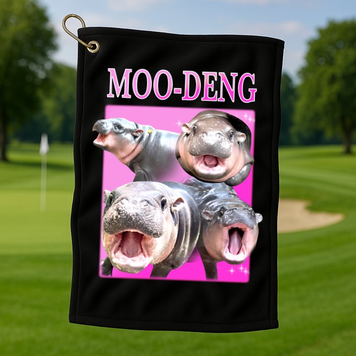 Hot Pink Moo Deng Hippo Meme Funny Golf Towel