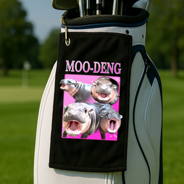 Hot Pink Moo Deng Hippo Meme Funny Golf Towel