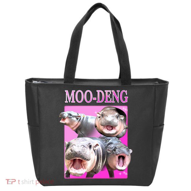 Hot Pink Moo Deng Hippo Meme Funny Zip Tote Bag