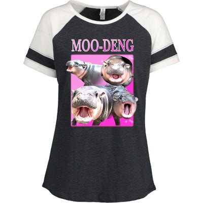 Hot Pink Moo Deng Hippo Meme Funny Enza Ladies Jersey Colorblock Tee