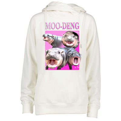 Hot Pink Moo Deng Hippo Meme Funny Womens Funnel Neck Pullover Hood