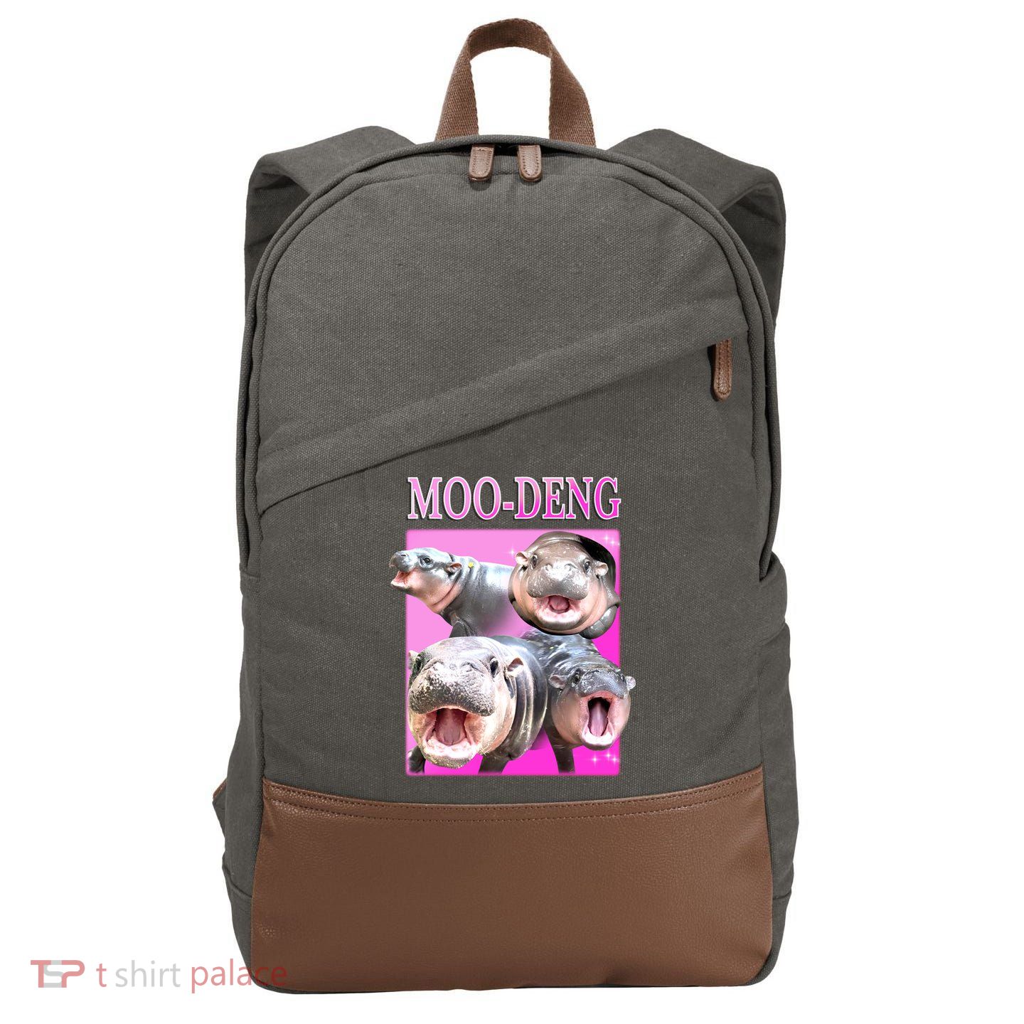 Hot Pink Moo Deng Hippo Meme Funny Cotton Canvas Backpack
