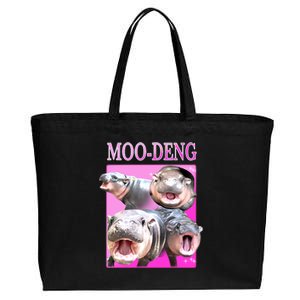 Hot Pink Moo Deng Hippo Meme Funny Cotton Canvas Jumbo Tote