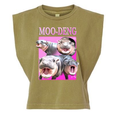 Hot Pink Moo Deng Hippo Meme Funny Garment-Dyed Women's Muscle Tee