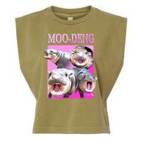 Hot Pink Moo Deng Hippo Meme Funny Garment-Dyed Women's Muscle Tee