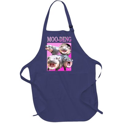 Hot Pink Moo Deng Hippo Meme Funny Full-Length Apron With Pockets