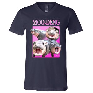 Hot Pink Moo Deng Hippo Meme Funny V-Neck T-Shirt