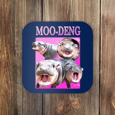 Hot Pink Moo Deng Hippo Meme Funny Coaster