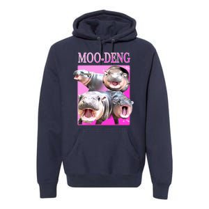 Hot Pink Moo Deng Hippo Meme Funny Premium Hoodie