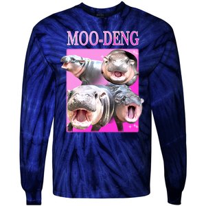 Hot Pink Moo Deng Hippo Meme Funny Tie-Dye Long Sleeve Shirt