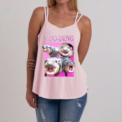 Hot Pink Moo Deng Hippo Meme Funny Women's Strappy Tank