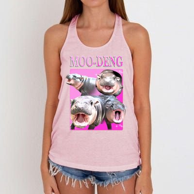 Hot Pink Moo Deng Hippo Meme Funny Women's Knotted Racerback Tank