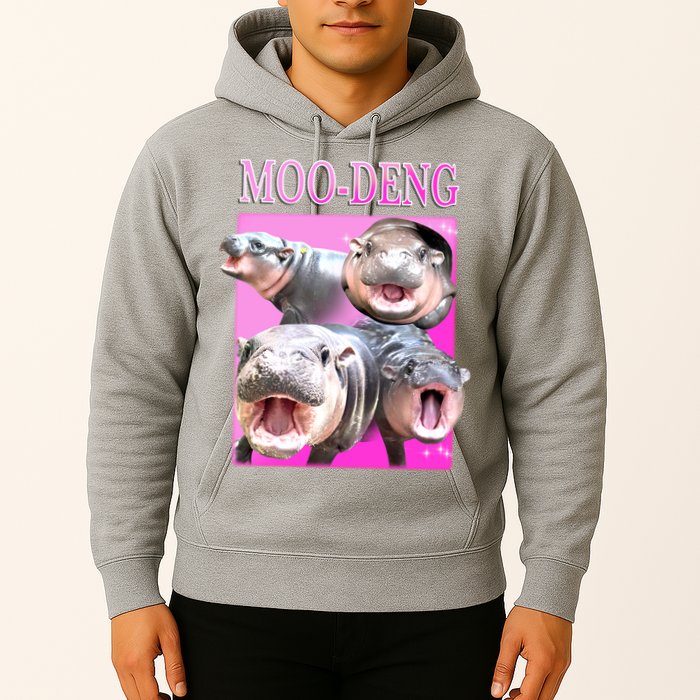 Hot Pink Moo Deng Hippo Meme Funny Hoodie
