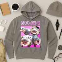 Hot Pink Moo Deng Hippo Meme Funny Hoodie