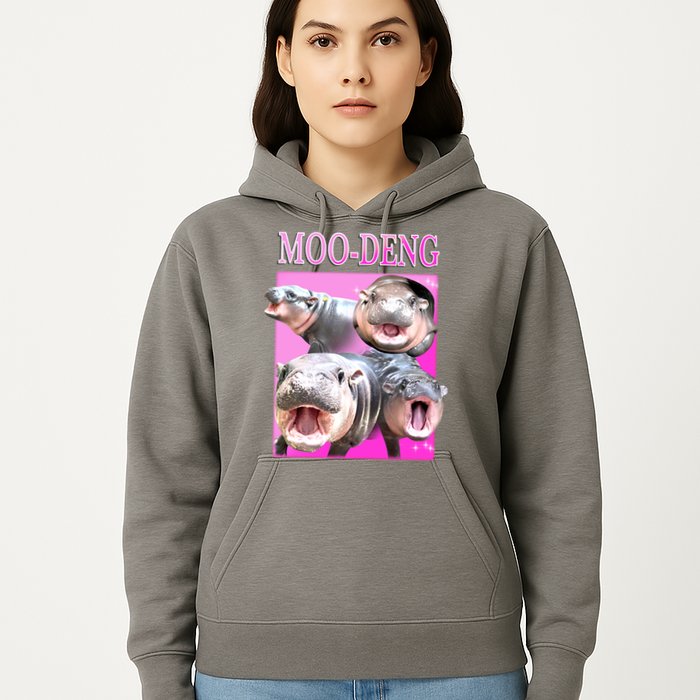 Hot Pink Moo Deng Hippo Meme Funny Hoodie