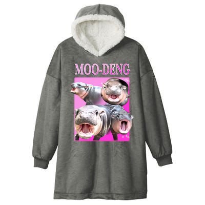 Hot Pink Moo Deng Hippo Meme Funny Hooded Wearable Blanket